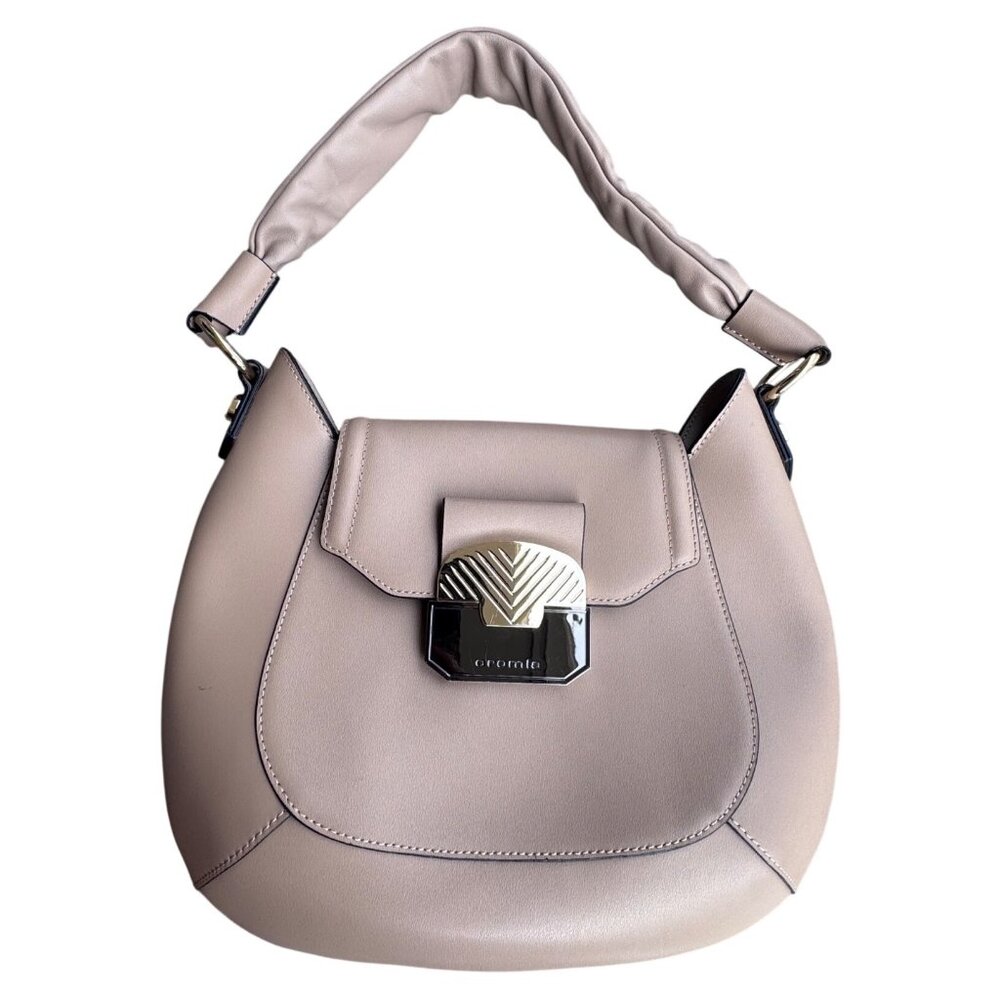 Cromia Structured Leather Shoulder Bag In Nude Blush With Metallic Accent Lock